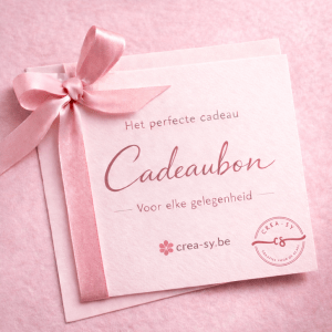 Digitale cadeaubon van Crea-Sy in zachte roze tinten met lint, perfect cadeau voor elke gelegenheid